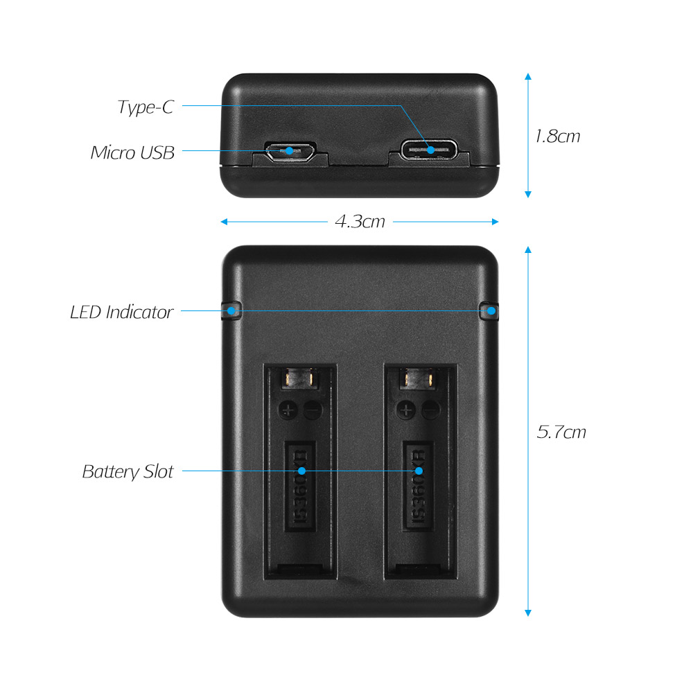 Bộ sạc pin máy ảnh kép di động Bộ với 2 pin có thể sạc lại Đèn báo cáp USB cho Insta360