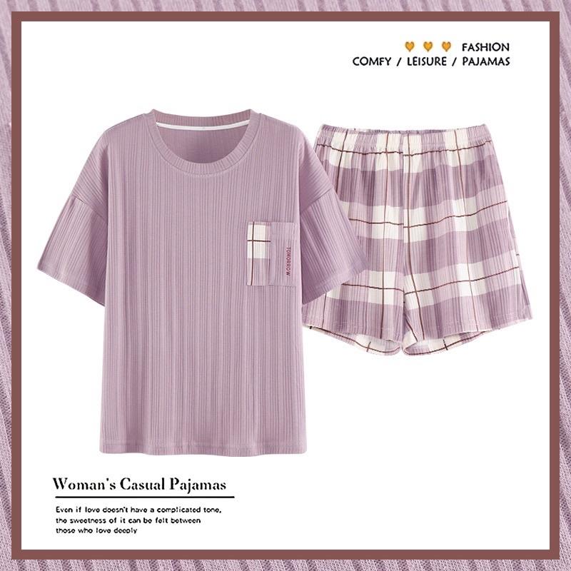 Đồ Bộ Pyjama Nữ Quần Đùi Áo Ngắn Tay Cotton Đơn Giản Tự Nhiên Dành Cho Nữ - Bộ Ngủ Cộc Mặc Nhà
