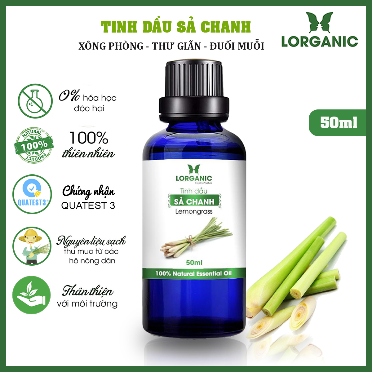 Combo tinh dầu sả chanh Lorganic +tinh dầu sả chanh Lorganic treo xe hơi, tủ áo / Tinh dầu thiên nhiên nguyên chất/ Hương thơm thiền tịnh/ Thích hợp dùng với đèn xông và máy khuếch tán.