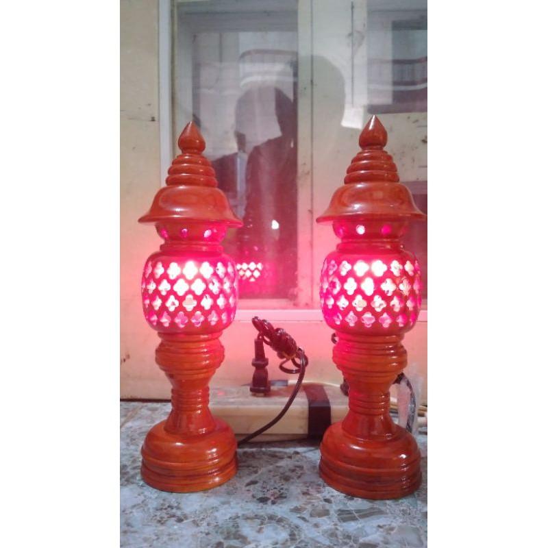 Cặp đèn thờ tổ ong gỗ hương cao 48cm