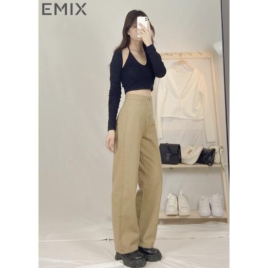 Quần jean nữ basic EMIX (màu nâu tây), công sở, dáng dài, cạp cao, ống suông, kiểu trơn, vải kaki mềm nhẹ 224