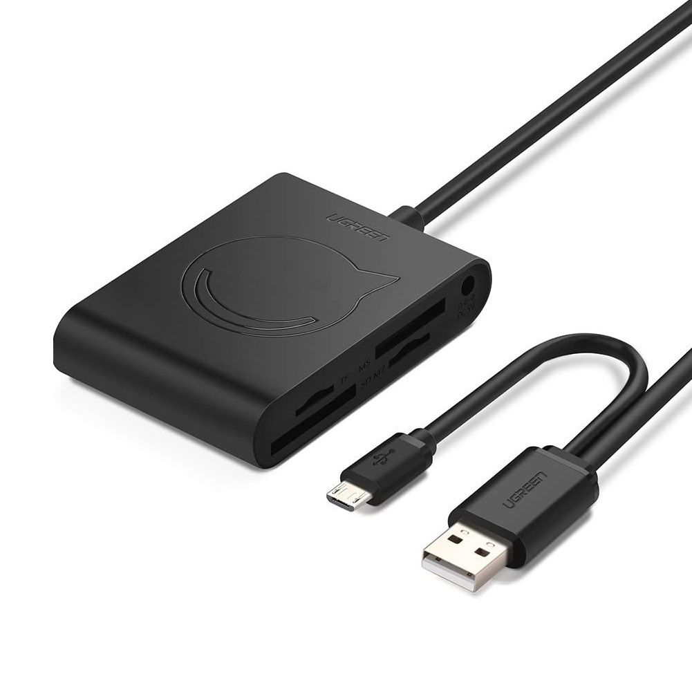 hub USB 2.0 đa năng cho pc có thêm chức năng OTG cổng micro cho android Ugreen 101UB20237CR 1M màu đen hàng chính hãng