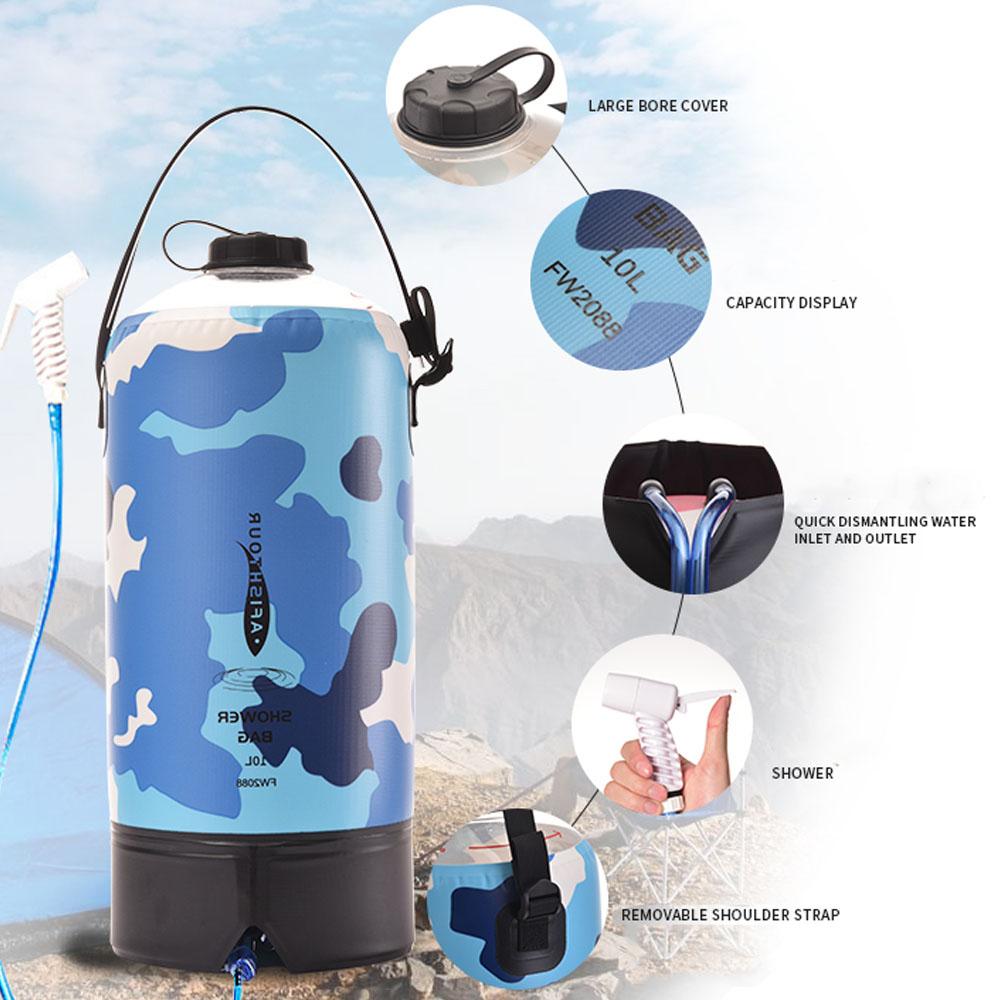Túi tắm ngoài trời 10L bằng nhựa Túi tắm ngoài trời PVC có bơm khí và vòi phun nước