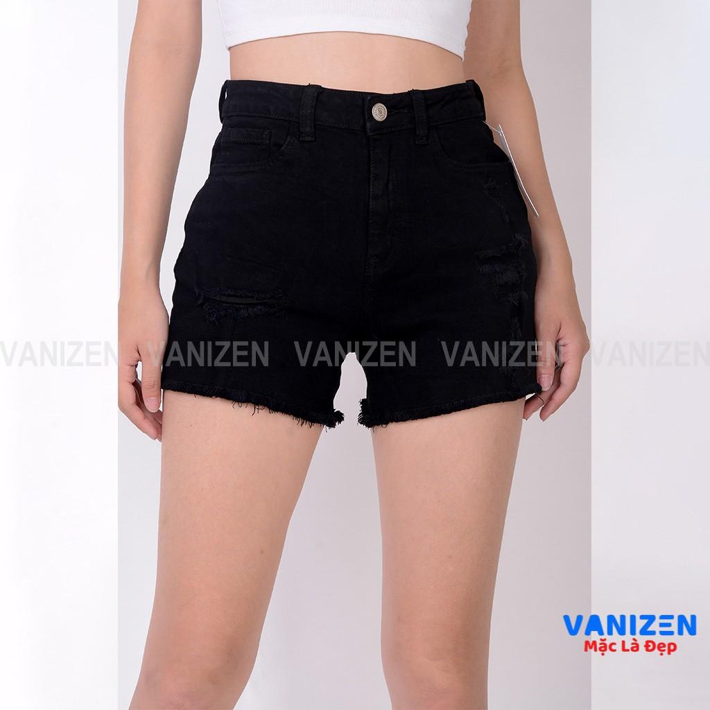 Quần short jean nữ ngắn đẹp lưng cao cạp cao gấu tua rua rách đen trắng hàng cao cấp mã 4420 VANIZEN