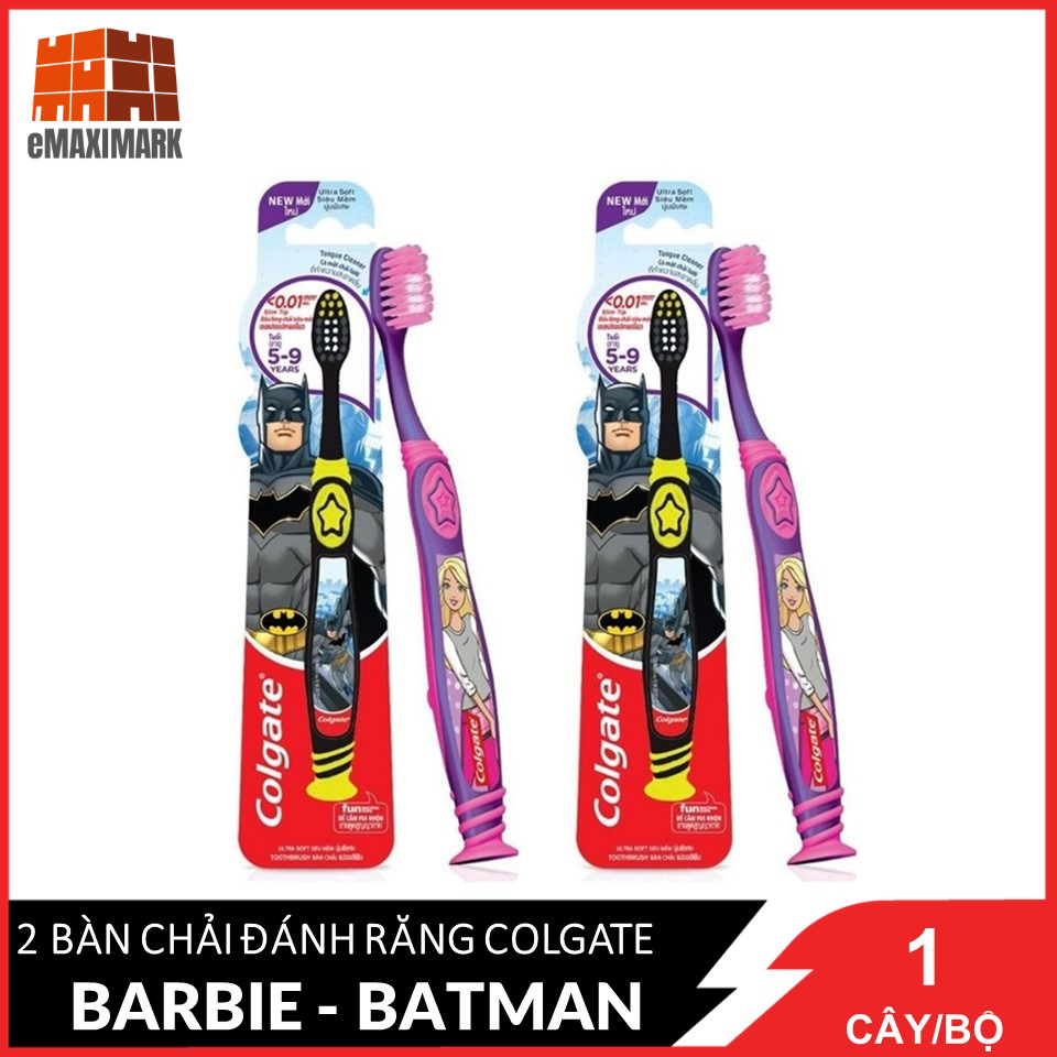 COMBO 2 Bàn chải đánh răng Colgate Trẻ em Smile 5 - 9 Tuổi BarbieBatman Bộ 2 cây - Màu giao ngẫu nhiên