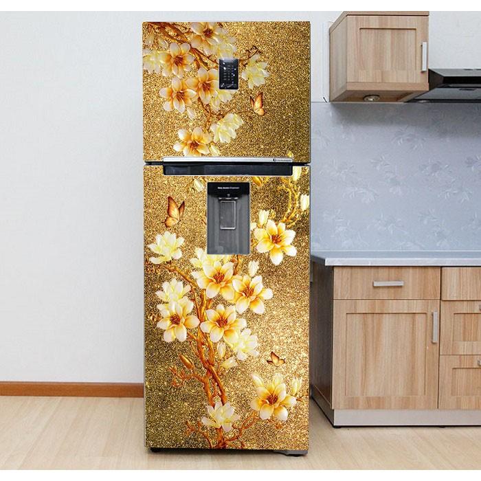 Decal dán tủ lạnh - Mẫu Hoa Mai Trắng 2 - Chất liệu cao cấp - Có sẵn keo dán