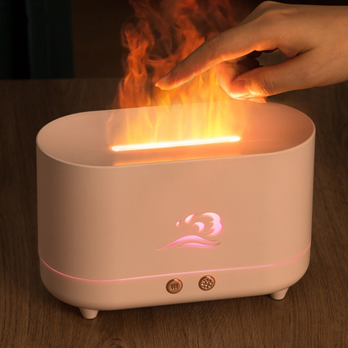 Máy phun sương tạo ẩm, hiệu ứng đèn led mô hình ngọn lửa độc đáo Air Humidifier USB 3D Flame Auto Shut Off Essential Oil Diffuser White