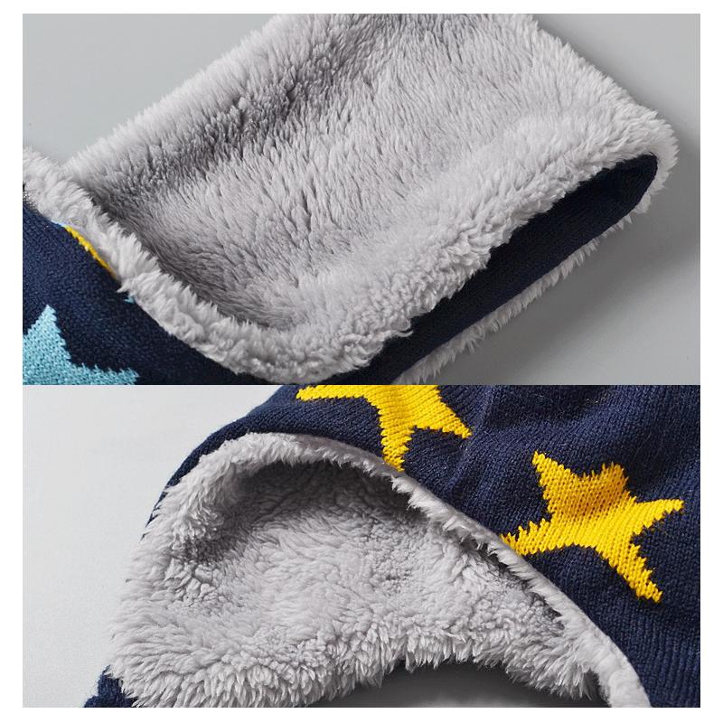 Dễ Thương Cotton Dệt Kim Mũ Len Cho Bé Quốc Dày Ấm Bé Gái Bé Trai Mũ Bò Mùa Đông Tai Ấm Áp Trẻ Em Bonnet trẻ Em Khăn Mũ Bộ