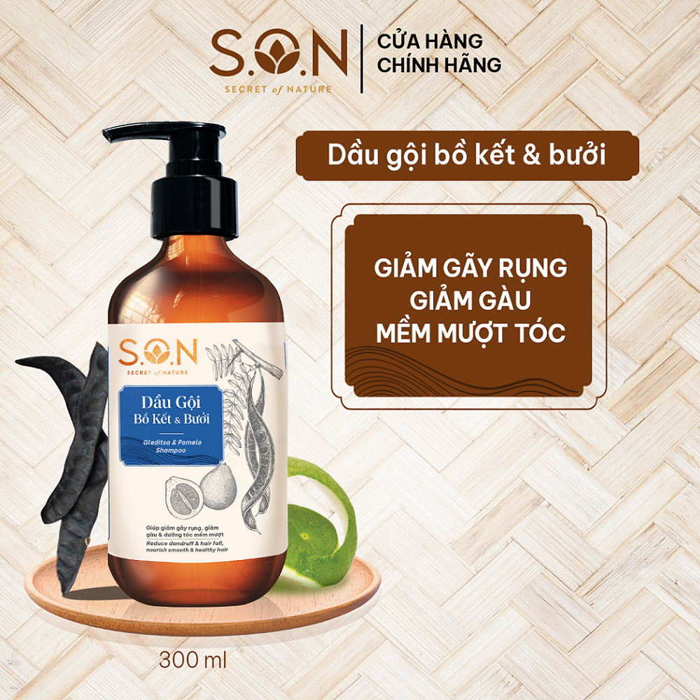 Dầu gội bồ kết &amp; bưởi S.O.N giảm gãy rụng, giảm gàu, dưỡng mượt tóc 300ml