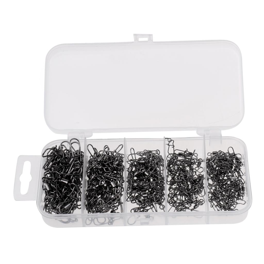 210Pcs/Box Fishing Swivels with Snaps Rolling Swivel Connector Hooked Snaps