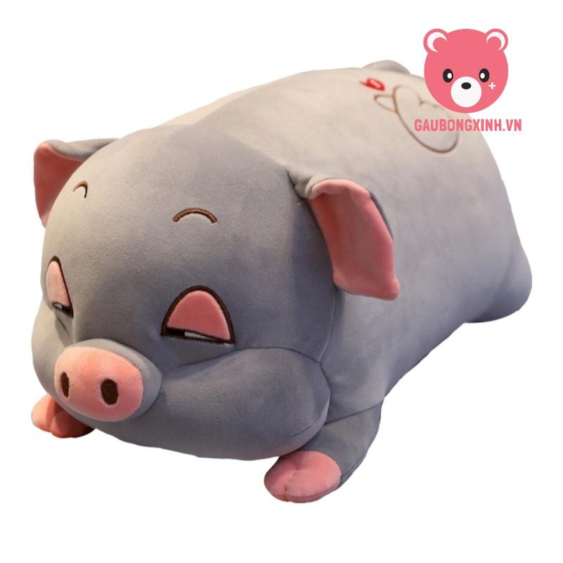 Gấu Bông Heo Dễ Thương size to 55cm - 1m2, Thú Nhồi Bông Lợn Hồng Xám Mũm Mĩm, Mắt Híp Lim Rim, Phê Cần