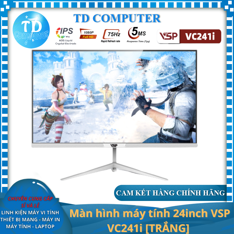 Màn hình máy tính 24inch VSP VC241i [TRẮNG] (23.8&quot; IPS FHD 75Hz, HDMI+VGA) - Hàng chính hãng TECH VISION phân phối