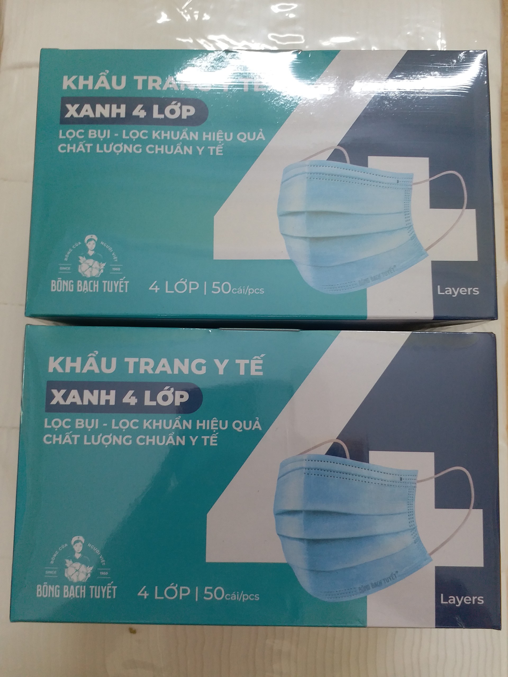 combo mua 5 hộp khẩu trang tặng 1 hộp màu xanh 4 lớp. bông bạch tuyết.