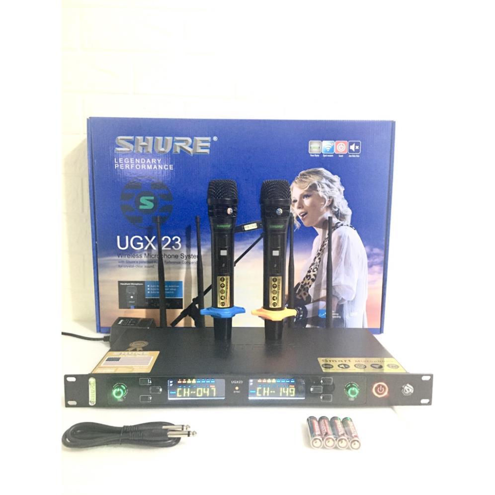 Micro Không Dây SHURE UGX 23 plus Cảm Biến Tự Ngắt, Dò Sóng Chỉnh Tần Số Hiện Đại. Dòng Karaoke Cao Cấp.