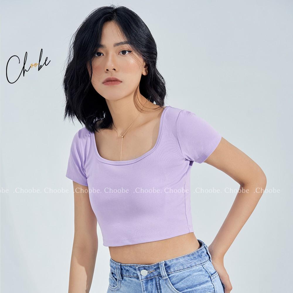 Áo croptop Choobe cổ vuông vải mịn co giãn tốt ba lỗ nữ cộc tay body thun ôm - A27