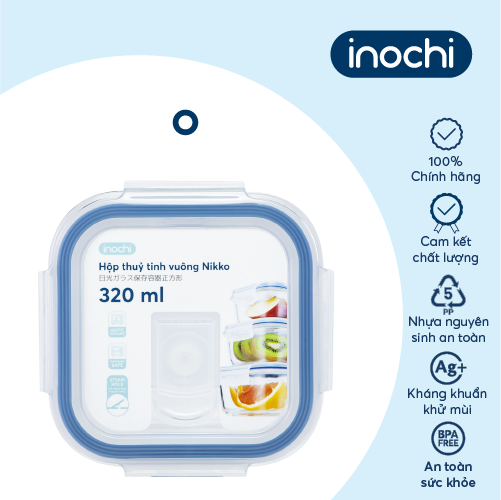Hộp thuỷ tinh vuông Inochi - Nikko 320 ml