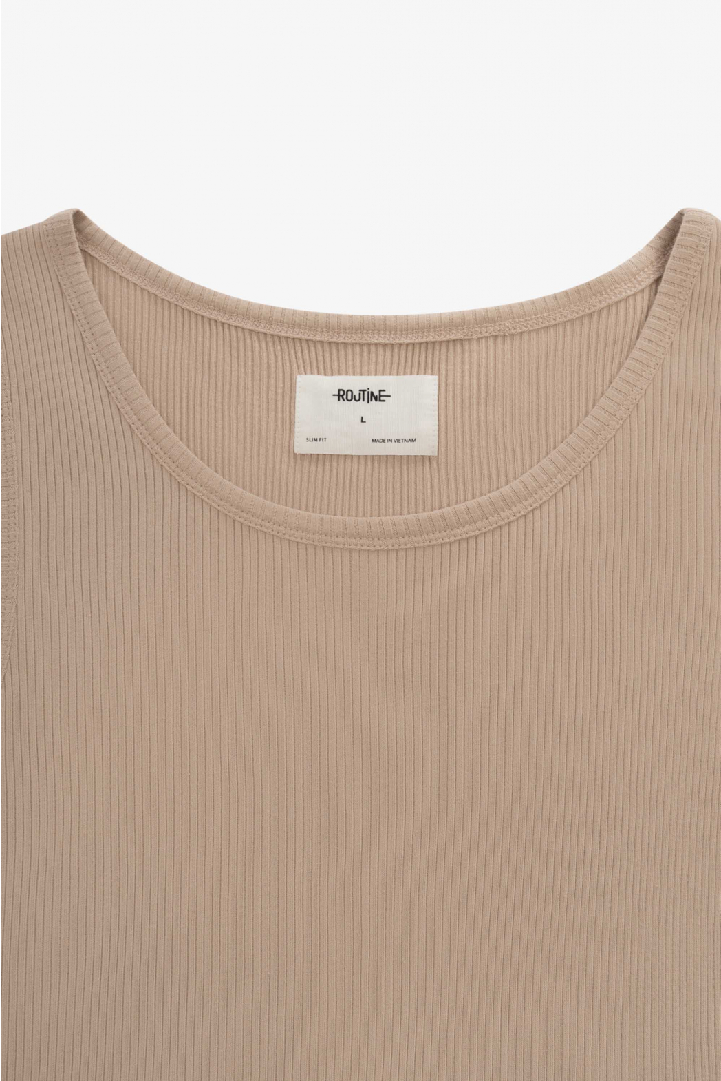 Áo Thun ba lỗ ROUTINE Tanktop Nam Sát Nách Kẻ Sọc Gân Trơn Form Slim màu Be - 10S23TTO001 | LASTORE MENSWEAR