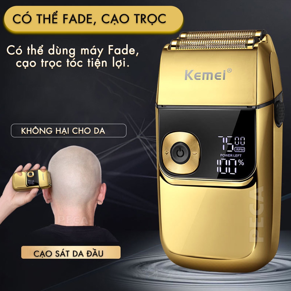 Máy cạo râu chuyên nghiệp Kemei KM-2028 điều chỉnh 3 mức tốc độ cắt kèm màn hình LCD hiển thị thông minh sạc nhanh USB công suất mạnh có thể dùng cạo đầu, fade tóc
