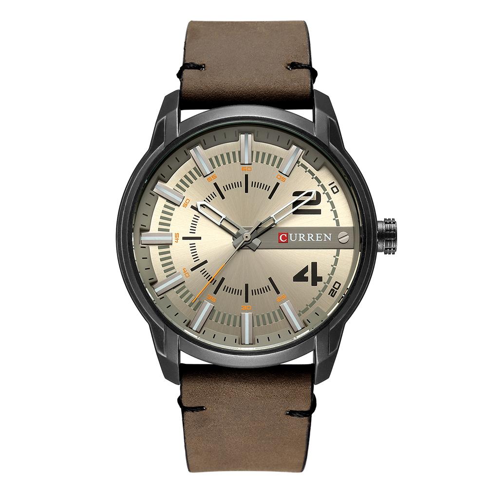 Đồng hồ Curren dây da thời trang Nam Quartz Analog Date Relogio Masculino - Xám trắng