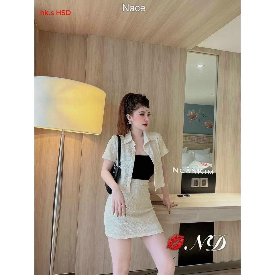 Set 3 Món Áo Cổ Sơ Mi Và Chân Váy Có Lót