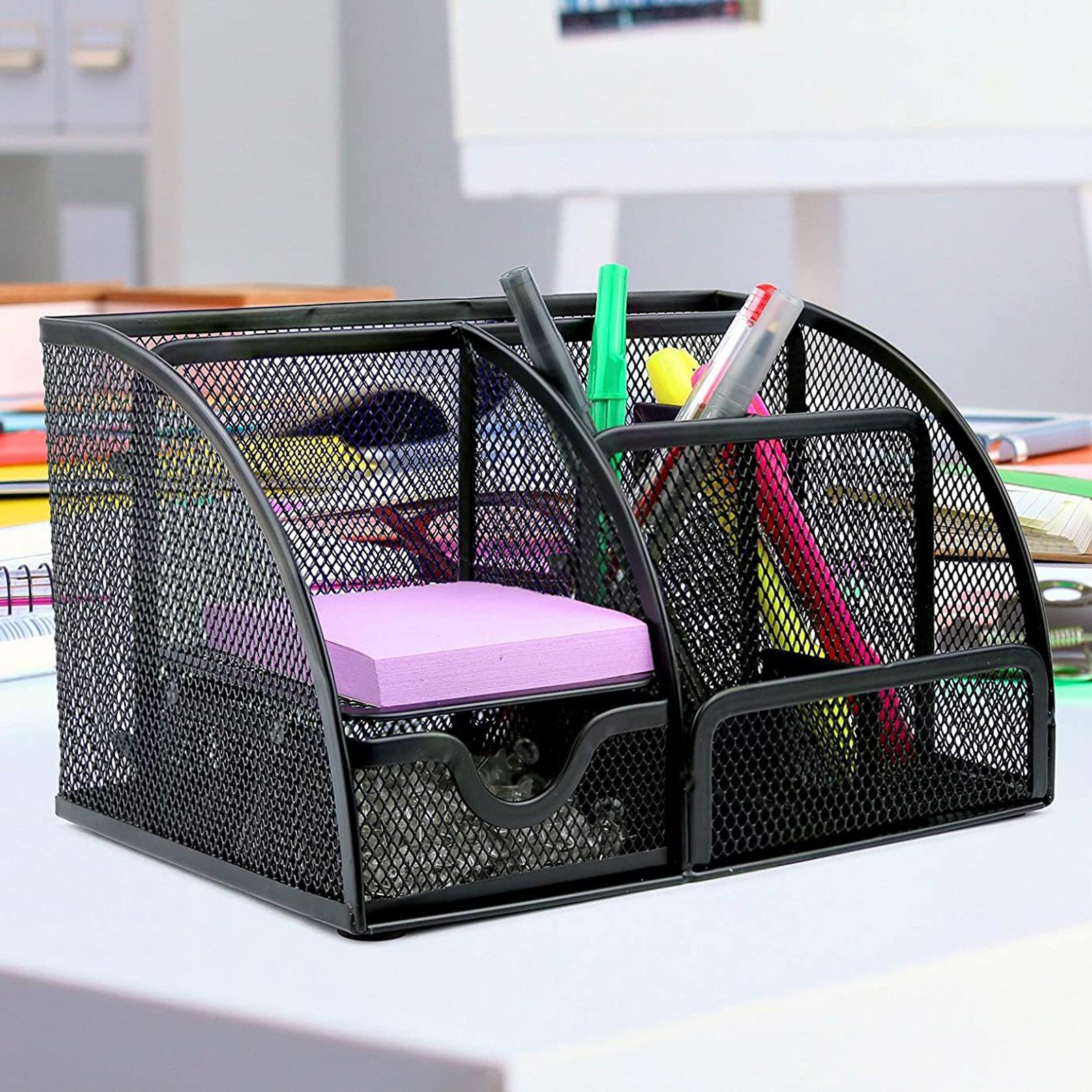 Office Table 6-Grid Mesh Storage Box Notes Pencil Stand Table Organizer Office Supplies