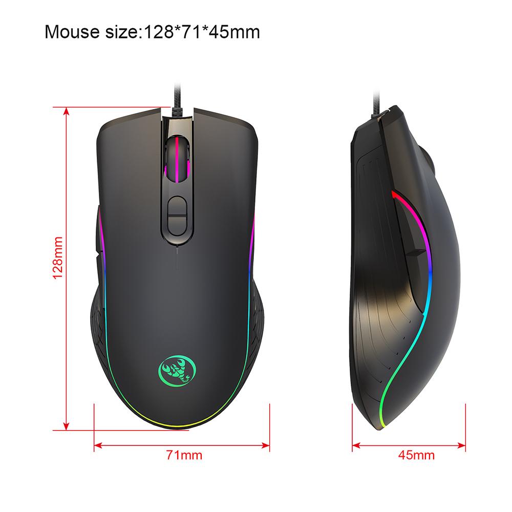 HXSJ A867 Wired Gaming Mouse DPI6400 Optical Mice RGB Backlit Office Mouse 7 Buttons Ergonomic Design