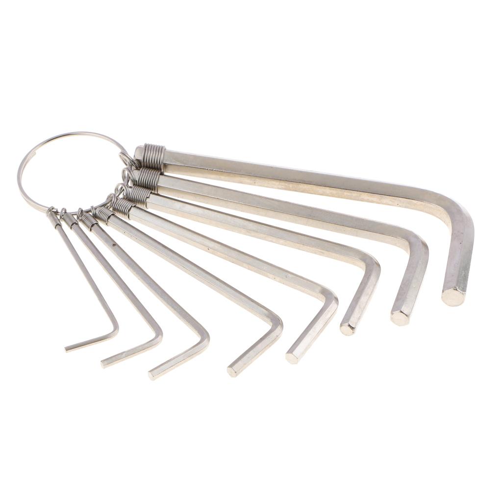 8PCS of 8 Sizes L-Shaped Metric Hex Allen Key Carbon Steel Wrench Set Flat Head with A Keychain
