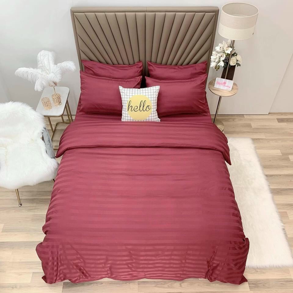 Bộ Chăn Ga Gối Cotton Họa Tiết Kẻ 3f Khách Sạn Cao Cấp Nhập Khẩu Nhiều Màu
