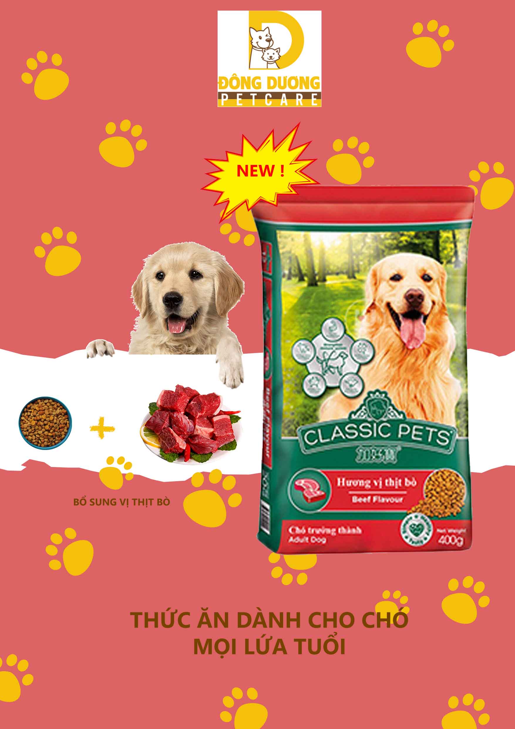 Thức ăn chó lớn CP CLASSIC Adult Pets vị thịt bò 400g