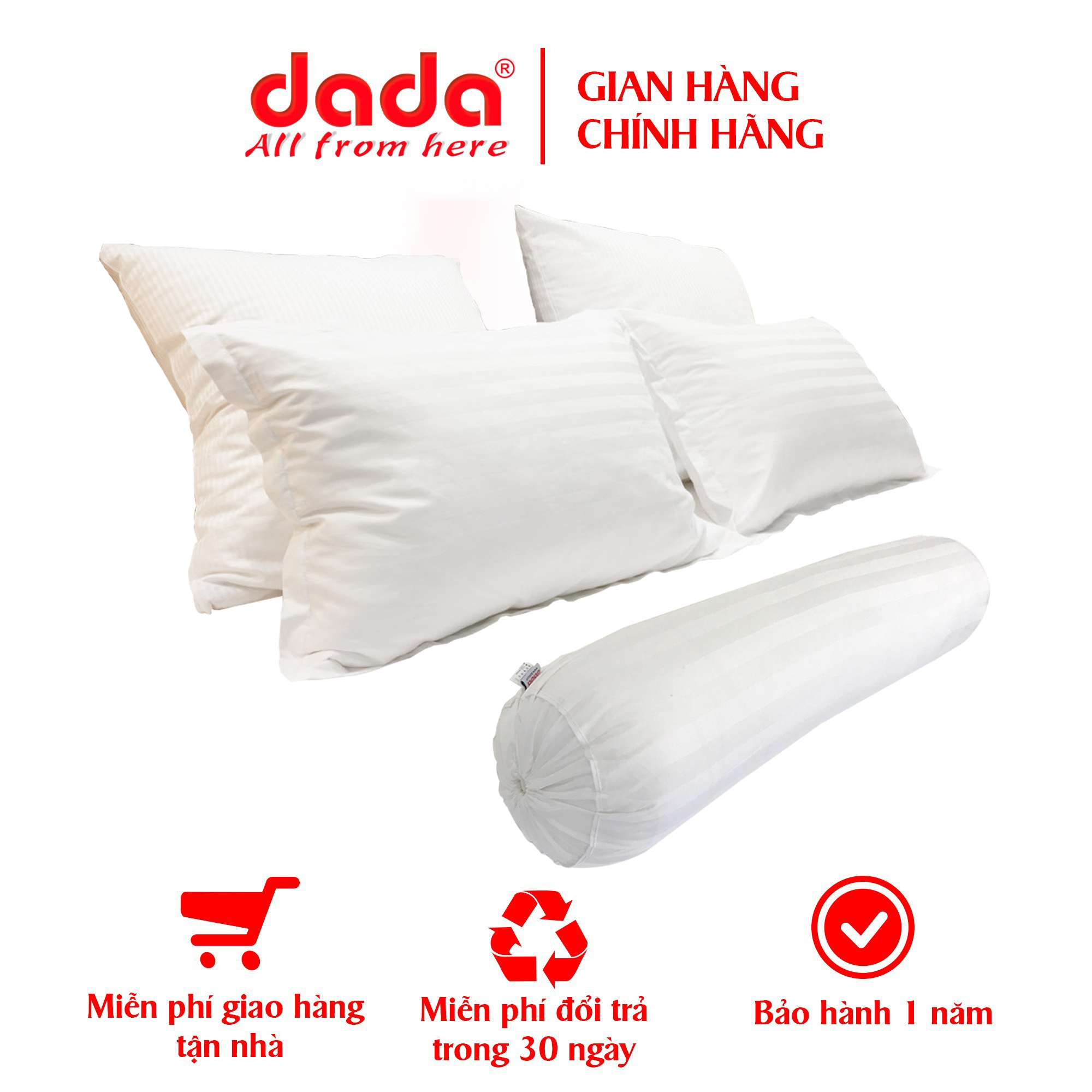 Combo 2 Ruột Gối Nằm và 1 Ruột Gối Ôm Khách Sạn 5 Sao DADA - Gòn Lông Vũ Nhân Tạo Microfiber