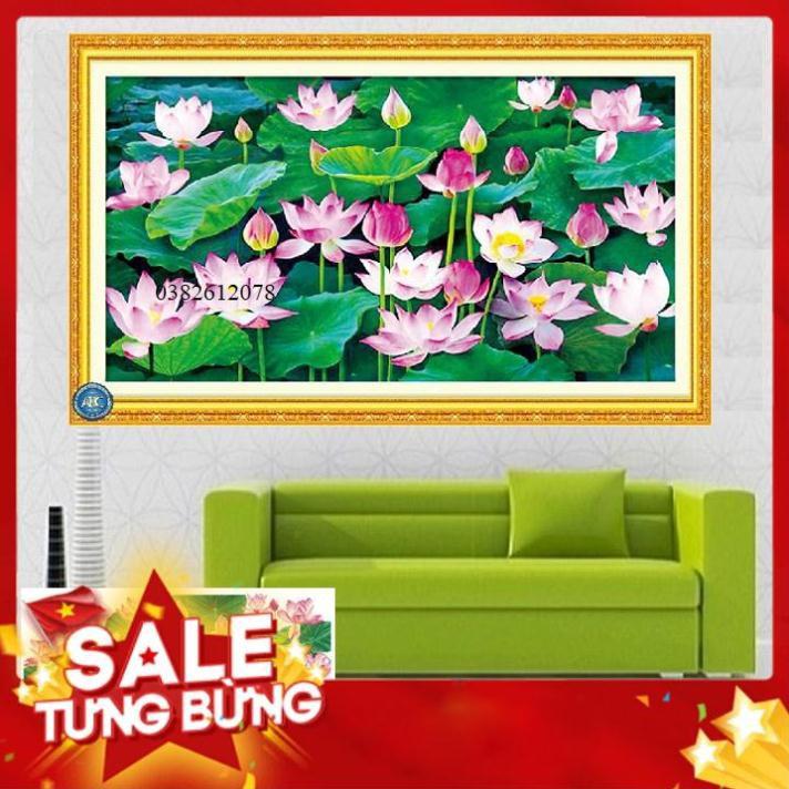 Tranh đính đá Hoa Sen Kích thước 90*53cm, Tranh đính đá Chưa đính VS136