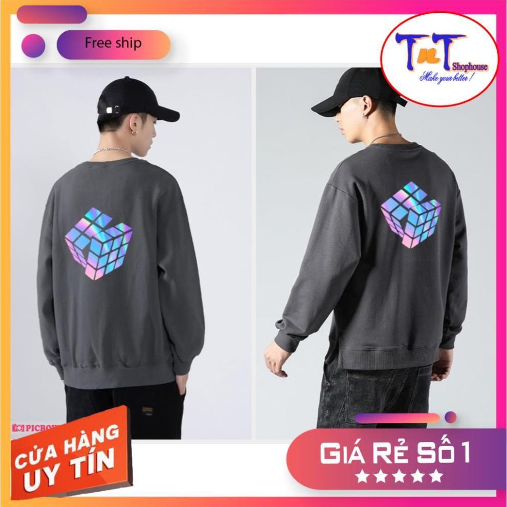 AS09 Áo Sweater Rubik Phản Quang Áo Nỉ Dài Tay Unisex Nam Nữ Freesize Dưới 75 Kg