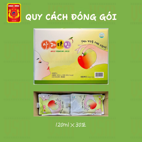 Nước Ép Táo Hàn Quốc Cao Cấp Apple Premium Juice - Ginseng House 120ml * 30 gói