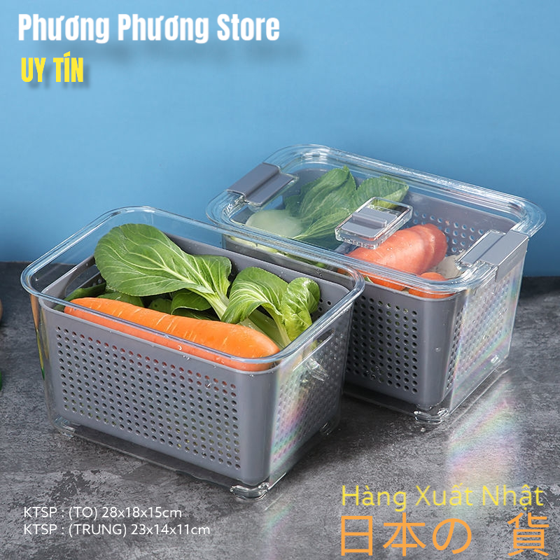 Hộp Bảo Quản Thực Phẩm Tủ Lạnh 2 lớp Trong Suốt, Giúp Ráo Nước Bảo Quản Tiện Lợi