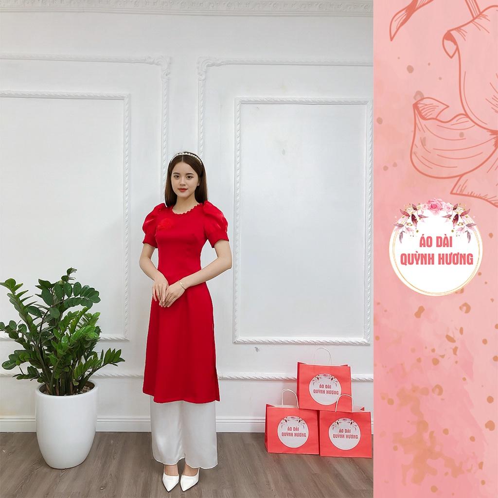 Áo dài cách tân tay bồng cổ tròn chất lụa tây thi mềm mại