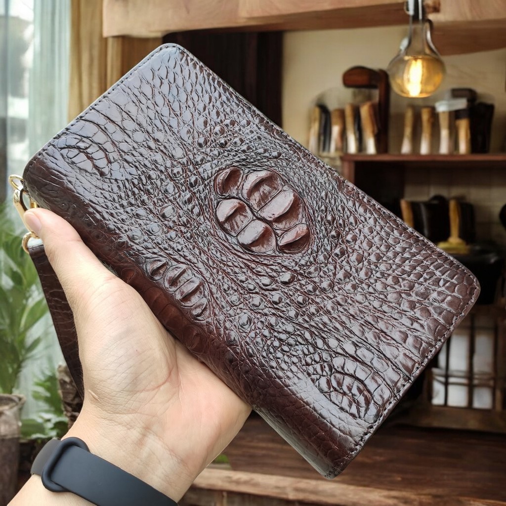 Ví cầm tay da cá sấu 2 dây kéo nam/nữ size lớn 22*12 cm