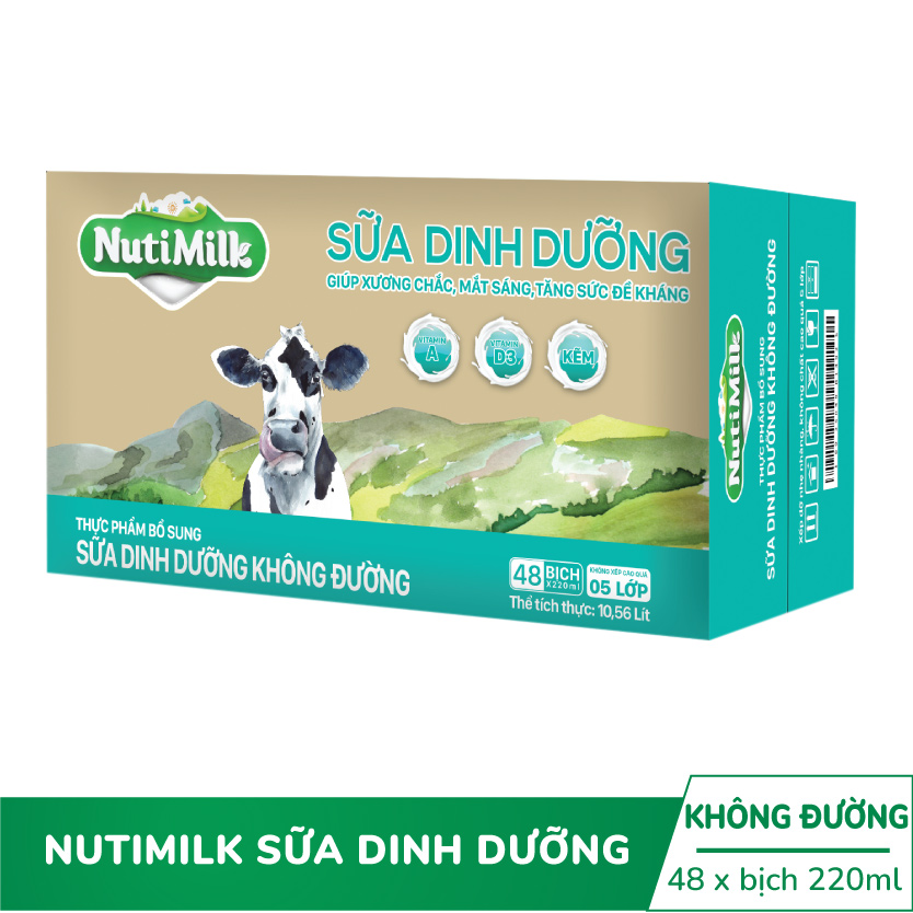 Thùng 48 bịch Nutimilk Sữa dinh dưỡng Không đường 220ml