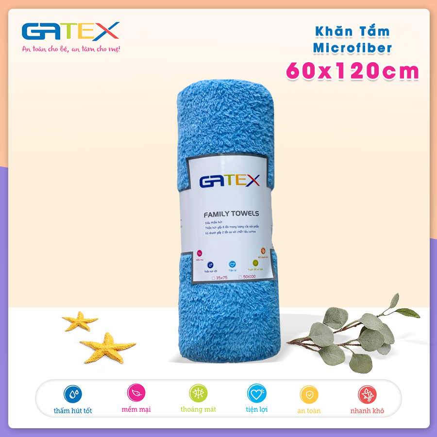 Khăn tắm 60x120cm Siêu Mềm Mịn, Siêu Thấm Hút Microfiber GATEX