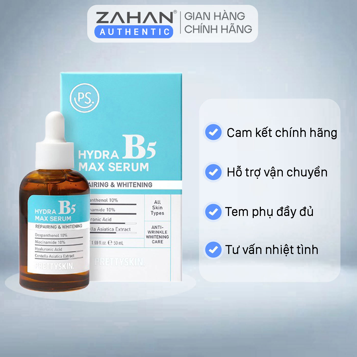 Combo Hydra B5 (5 sản phẩm) gồm Serum B5, kem chống nắng B5, Kem dưỡng B5, nước tẩy trang B5, mặt nạ B5( hộp 5 miếng) Prettyskin