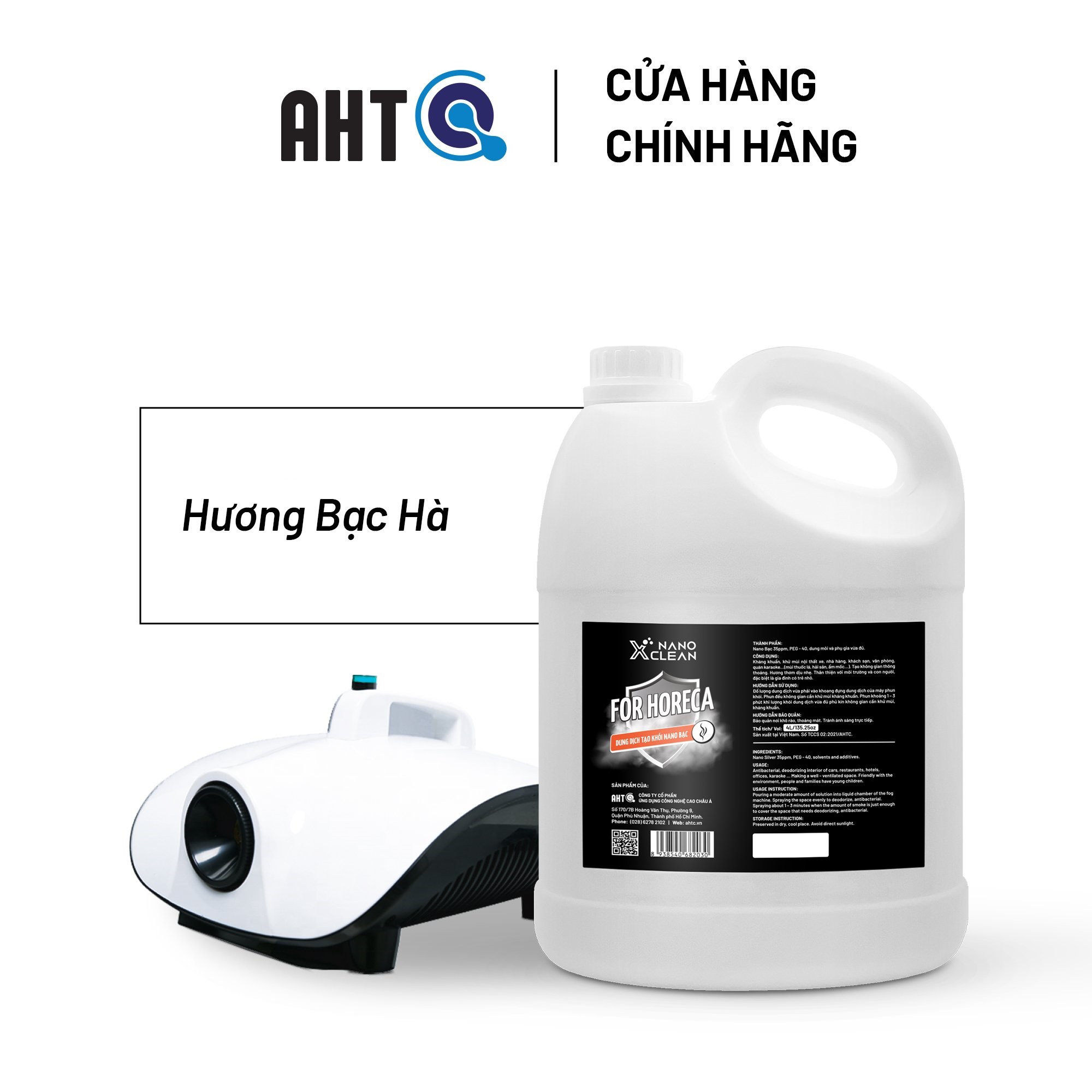 Dung dịch phun khói khử mùi ô tô Nano Xclean For Horeca 4L Dùng Với Máy Phun Khói-Kháng Khuẩn, Khử Mùi Mốc, Mùi Ẩm, Mùi Hôi Không Gian Nhà Hàng-Nano Bạc AHTC