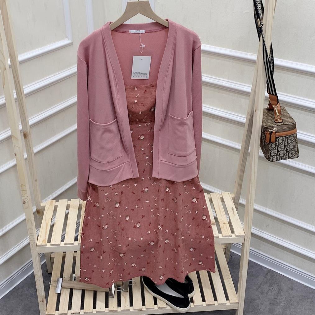 Set Váy 2 Dây Mix Cardigan Set Áo Khoác Phối Váy 2 Dây Dịu Dàng