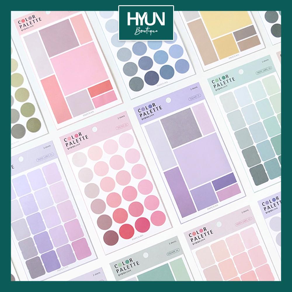 Set Sticker vuông tròn theo màu trang trí bullet journal Hyun Boutique (Mẫu giao ngẫu nhiên