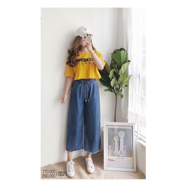 Quần ống rộng lưng thun #quầnbaggy #quầnbaggyjeans xinh xắn Quần baggy vải bò dày mềm Size S M L