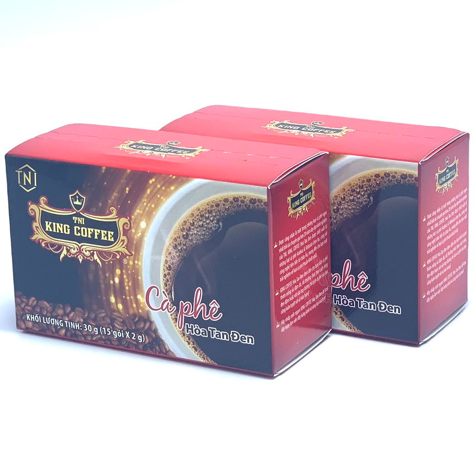 Combo 2 Hộp Cà Phê Hòa Tan Đen( Không Đường Sữa) King Coffee Hộp 15 gói x 2gam