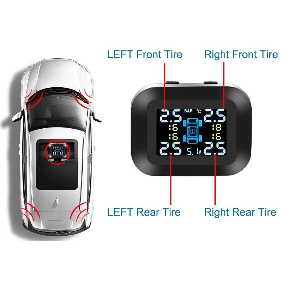 Hệ thống giám sát áp suất lốp xe hơi không dây mini màn hình LCD USB TPMS với 4 cảm biến ngoài