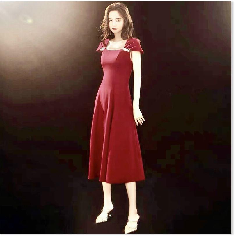 ĐẦM UMI ĐÍNH NGỌC ĐỎ TRƠN