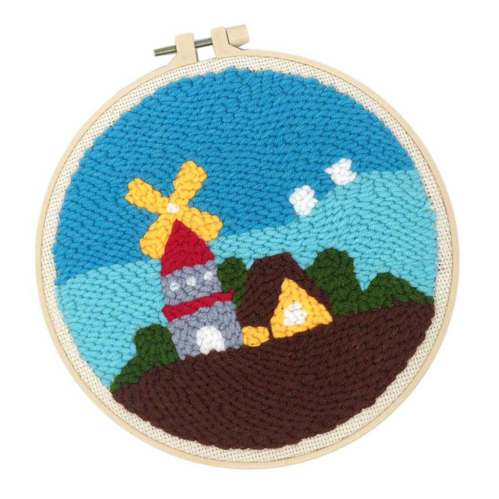 Punch Needle Embroidery Starter Kit with Punch Needle, Colorful Yarn, Embroidery Cloth with Pattern, Embroidery Hoop, Tools Kit for Beginners