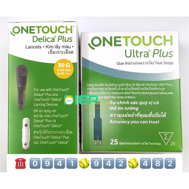 Combo 25 que thử đường huyết One Touch Ultra Plus và 25 kim lấy máu One Touch Delica Plus