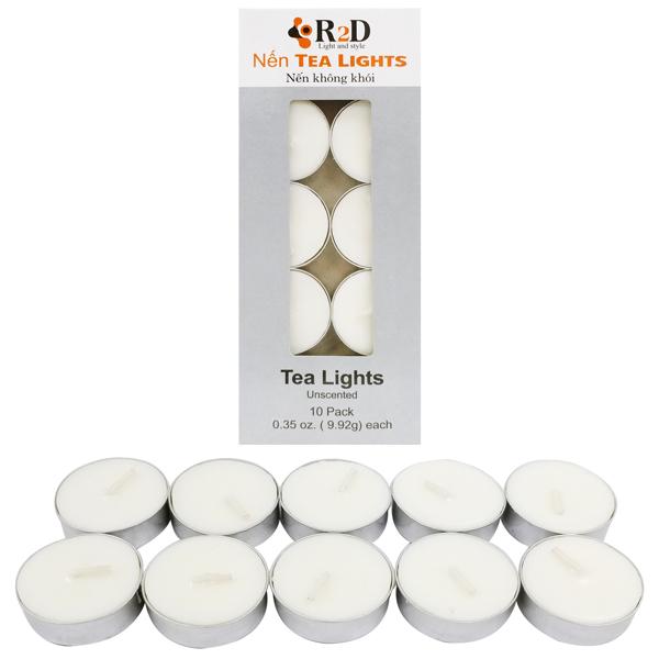 Hộp 10 Nến Không Khói Tealight Candle R2D - Màu Trắng