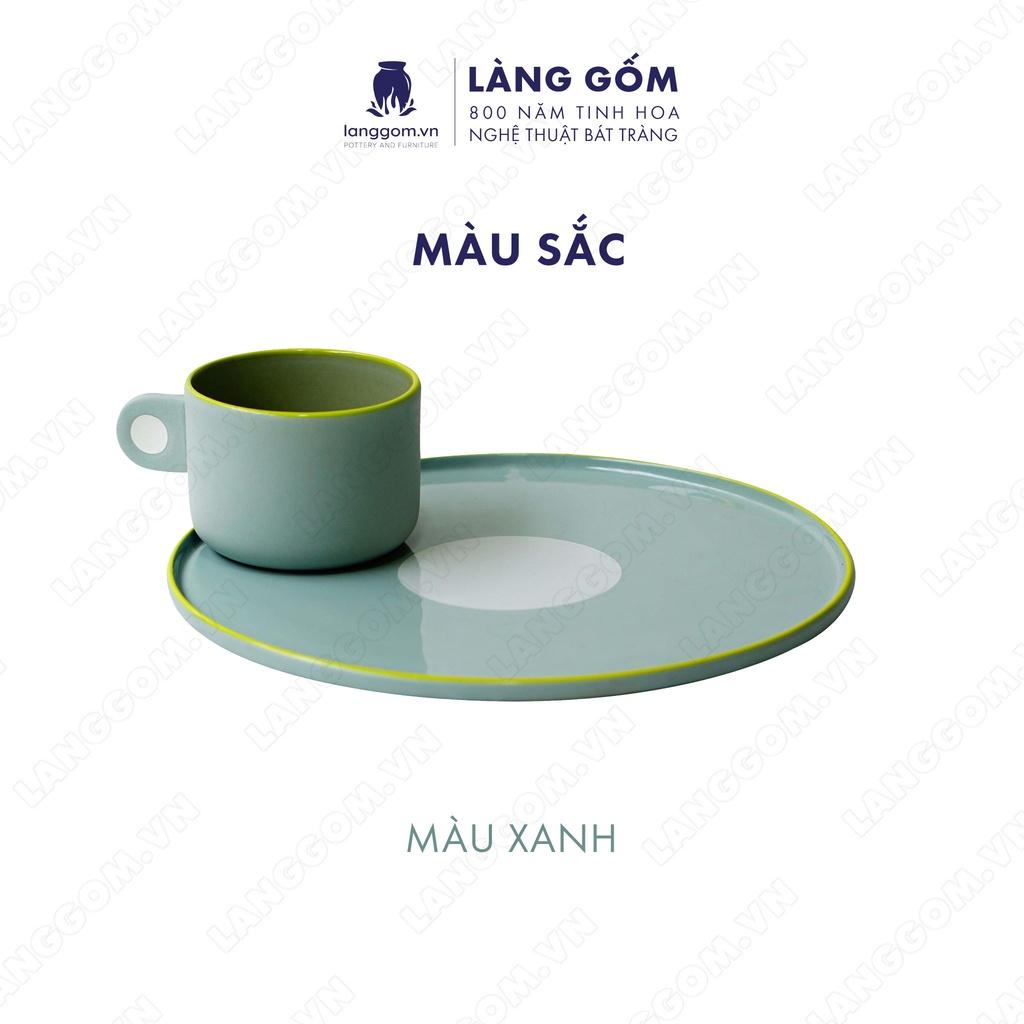 Set Cốc chấm quai + đĩa tròn - Kích thước: C6.1 x D8.5 cm - Gốm sứ Bát Tràng - langgom.vn